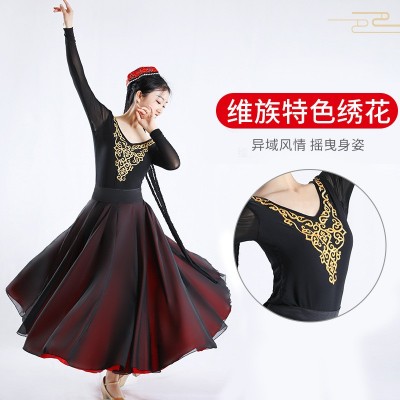找泛儿新疆舞蹈演出服装维吾尔族回族练功服上衣女成人连体服长袖