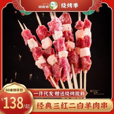 阿牧特 内蒙古经典羊肉串20串三红两白羊肉串食材半成品烧烤食材