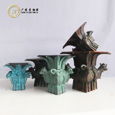 青铜器仿古摆件四羊方尊酒器古玩铜工艺品做旧礼器婚庆影视博物馆